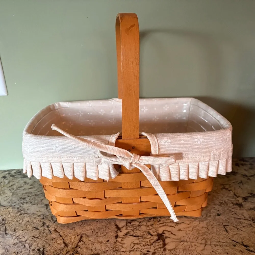 Longaberger 1997 Tan Woven Basket with Cream Lining & Protective Plastic Insert